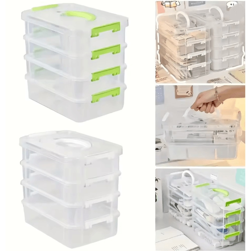 4 Layer Transparent Storage Box With Drawers Portable Plastic Organizer Case 3