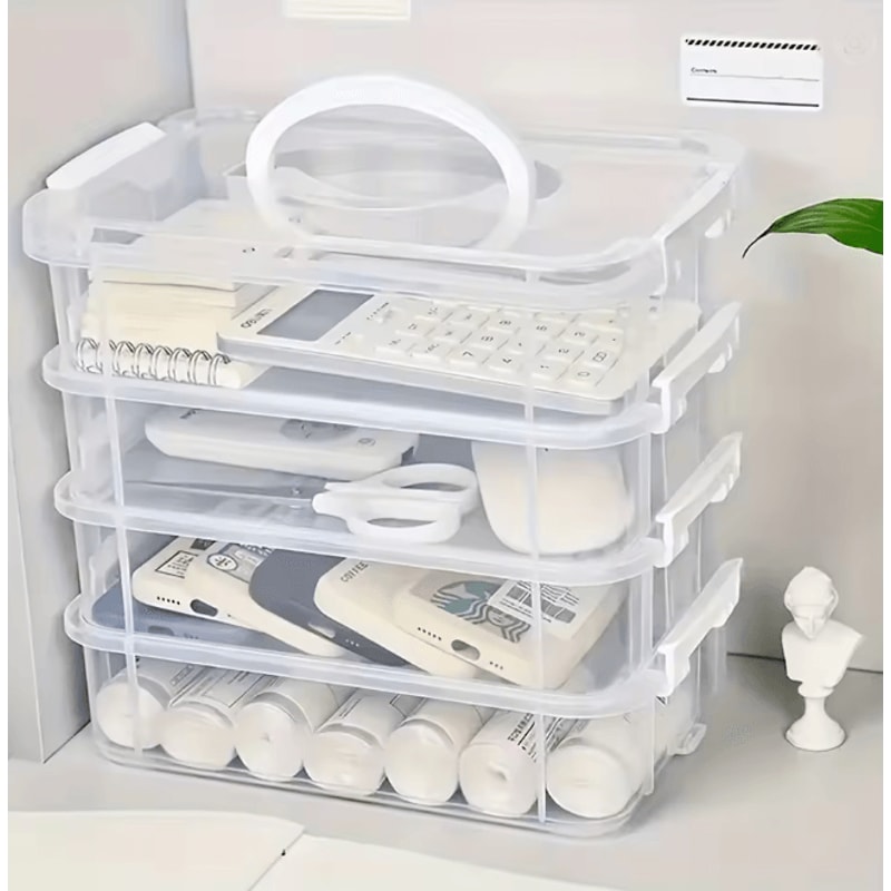 4 Layer Transparent Storage Box With Drawers Portable Plastic Organizer Case 6