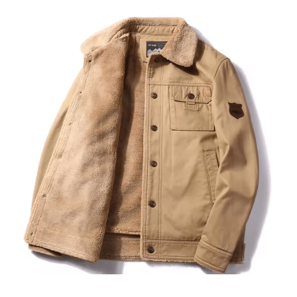 Mens Lamb Wool Jacket Thick Military Style Winter Coat Plus Size 6