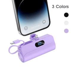 5000mah mini portable charger with built in cables and led display