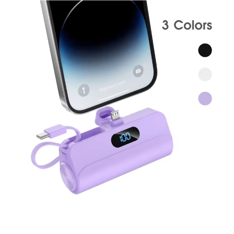 5000mAh Mini Portable Charger With Built In Cables And LED Display 0