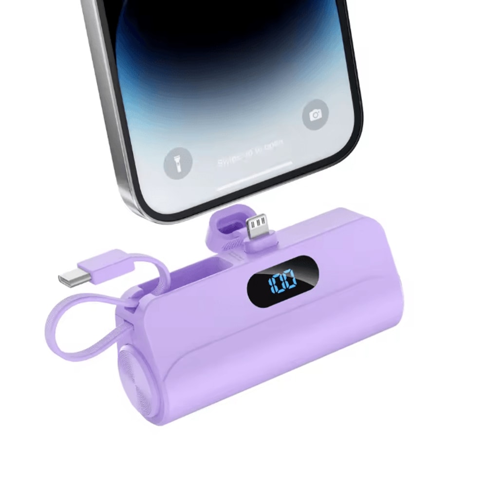5000mAh Mini Portable Charger With Built In Cables And LED Display 4