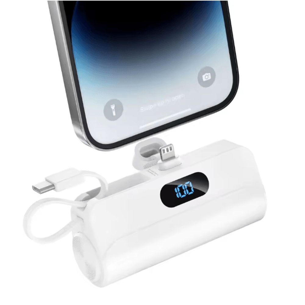 5000mAh Mini Portable Charger With Built In Cables And LED Display 5