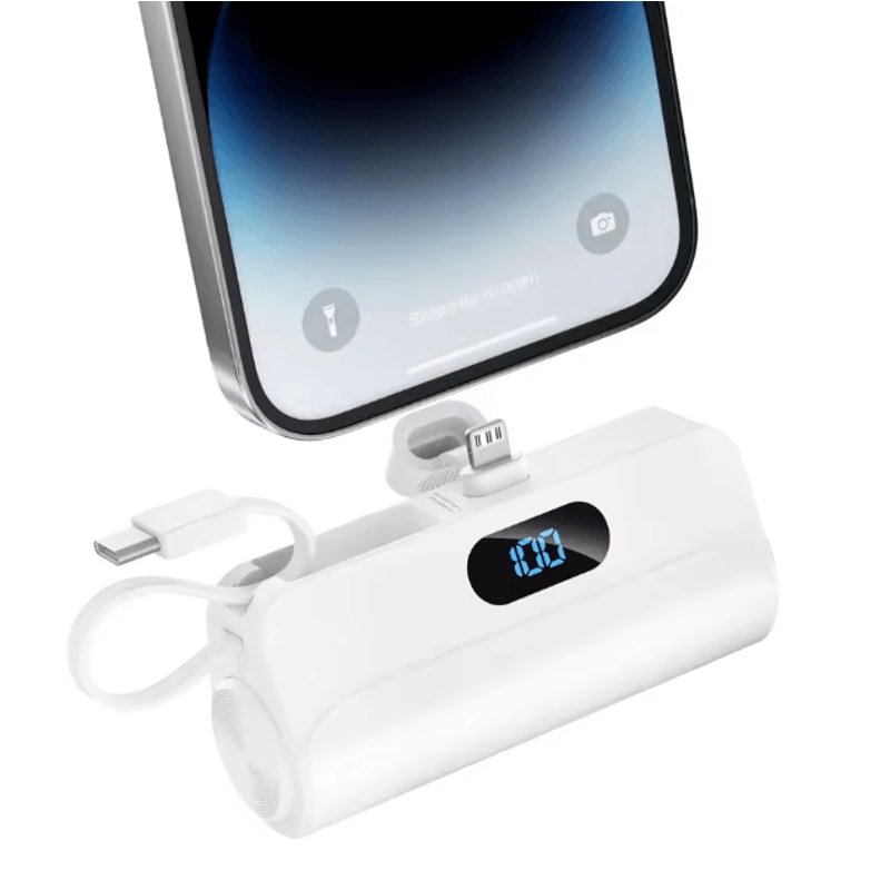 5000mAh Mini Portable Charger With Built In Cables And LED Display 5