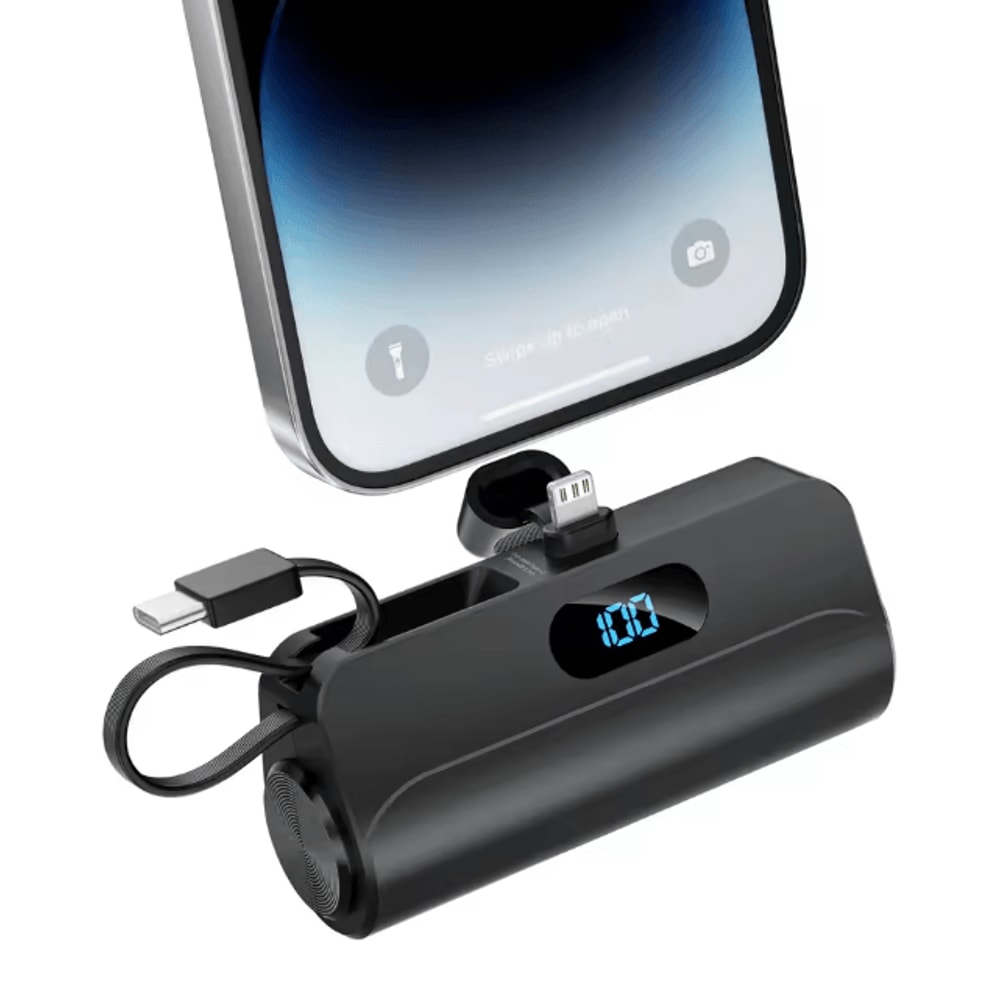 5000mAh Mini Portable Charger With Built In Cables And LED Display 6