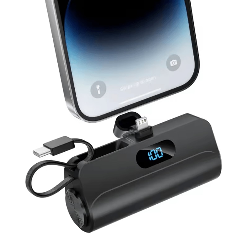 5000mAh Mini Portable Charger With Built In Cables And LED Display 6