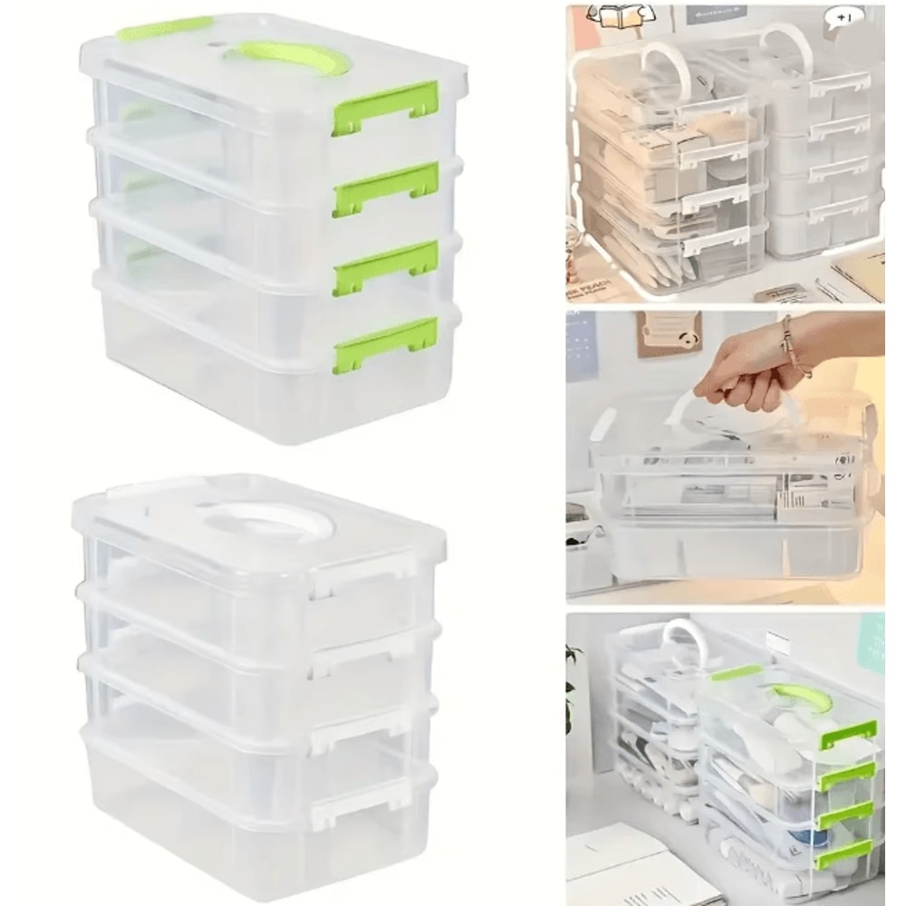 Transparent Stackable Storage Box With Grid Drawers For Building Blocks And Tools 2