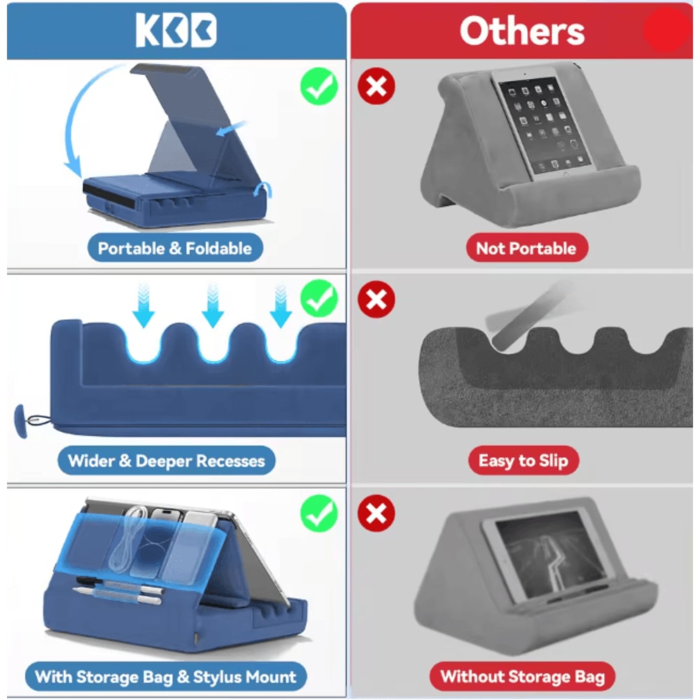 KDD Tablet Pillow Holder Foldable IPad Stand For Lap Bed And Desk 1