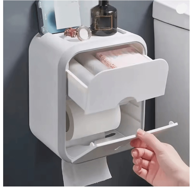 Wall Mounted Waterproof Toilet Paper Organizer With Storage Box 0