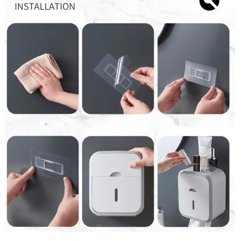 Wall Mounted Waterproof Toilet Paper Organizer With Storage Box 2