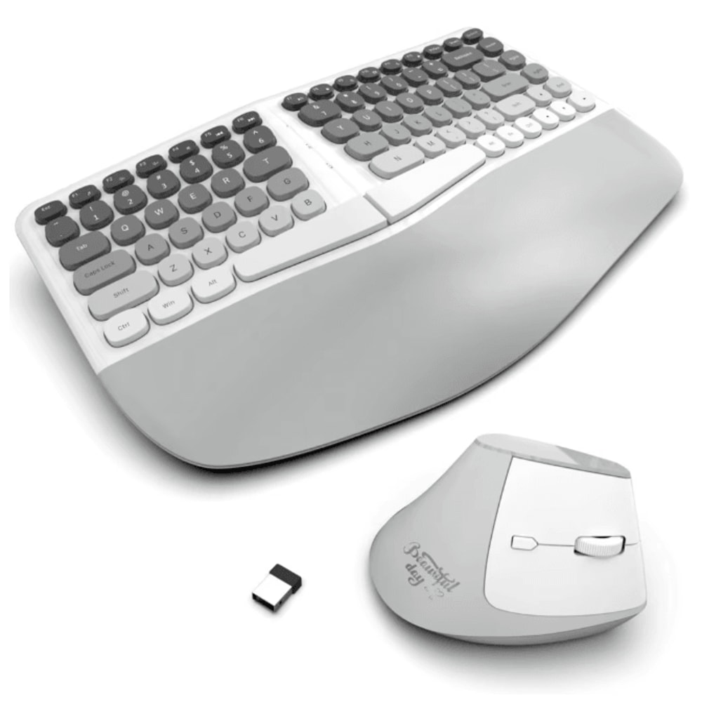Jomaa Ergonomic Split Keyboard And Wireless Mouse Set With Wrist Rest 0