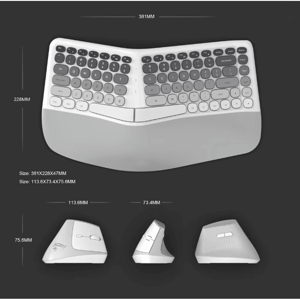 Jomaa Ergonomic Split Keyboard And Wireless Mouse Set With Wrist Rest 3