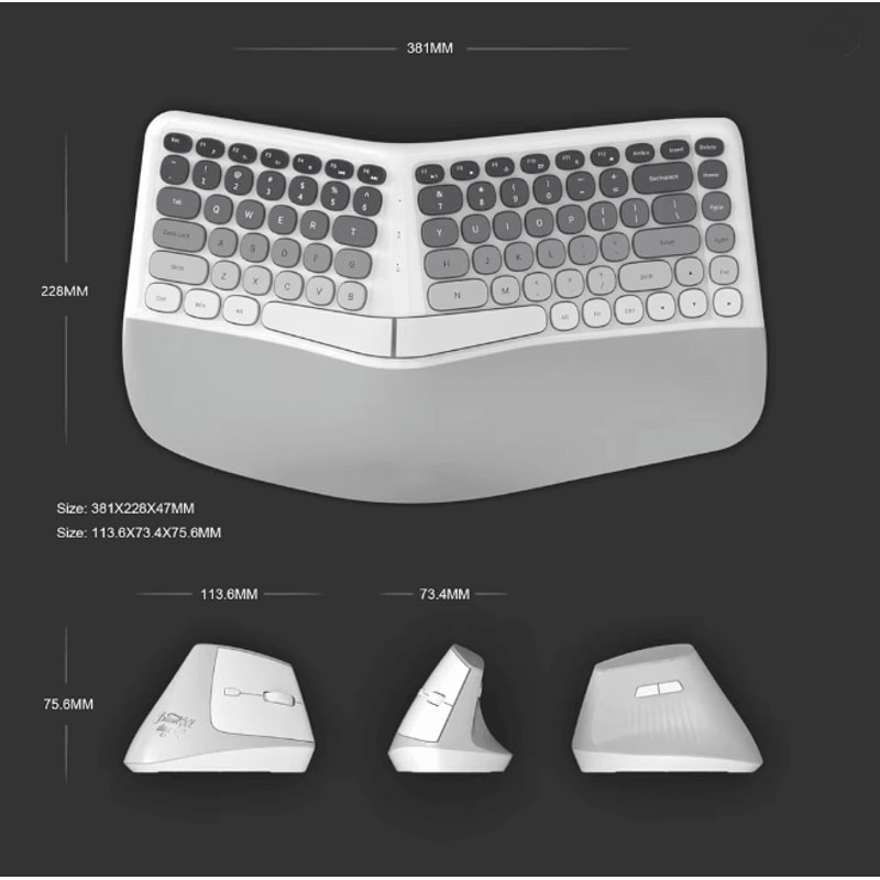 Jomaa Ergonomic Split Keyboard And Wireless Mouse Set With Wrist Rest 3