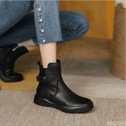 womens retro leather ankle boots casual platform short boots