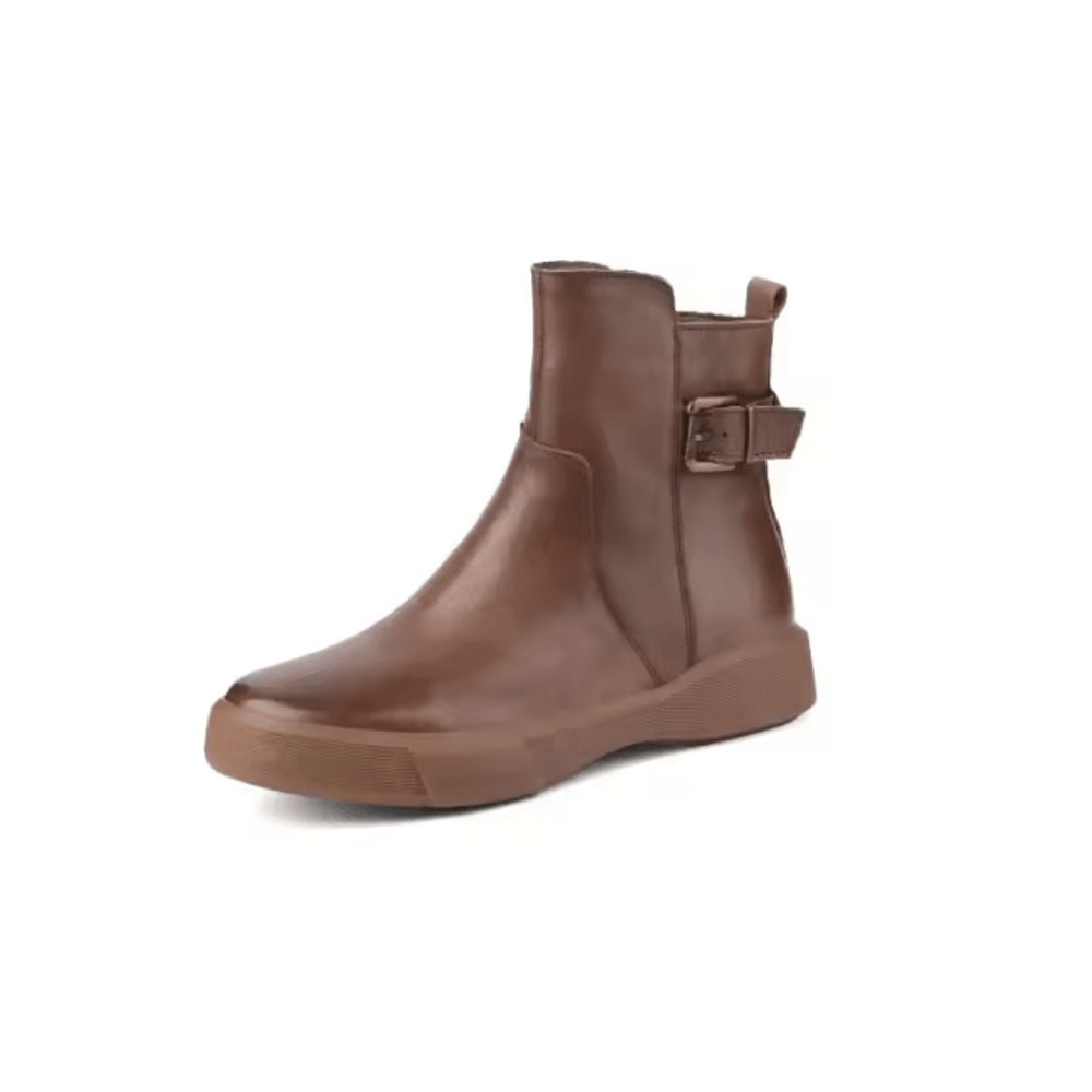 Womens Retro Leather Ankle Boots Casual Platform Short Boots 5