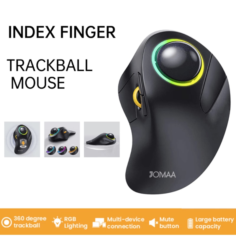 Rechargeable Wireless Trackball Mouse Ergonomic RGB Rollerball For PC And Laptop 0