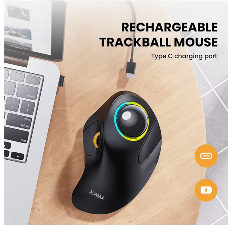 Rechargeable Wireless Trackball Mouse Ergonomic RGB Rollerball For PC And Laptop 1