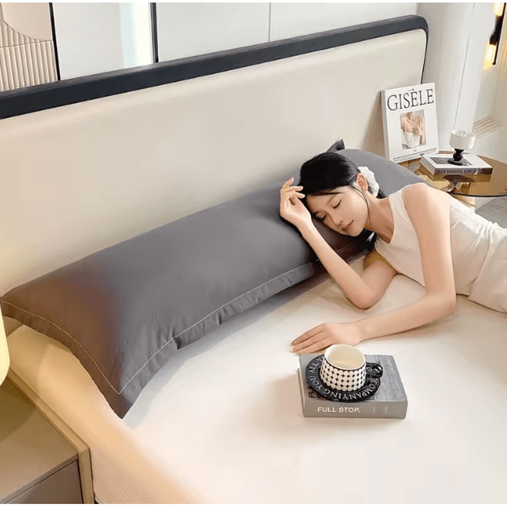 Ultra Soft Washed Long Body Pillowcase For Couples Extra Long Solid Color Pillow Cover 7