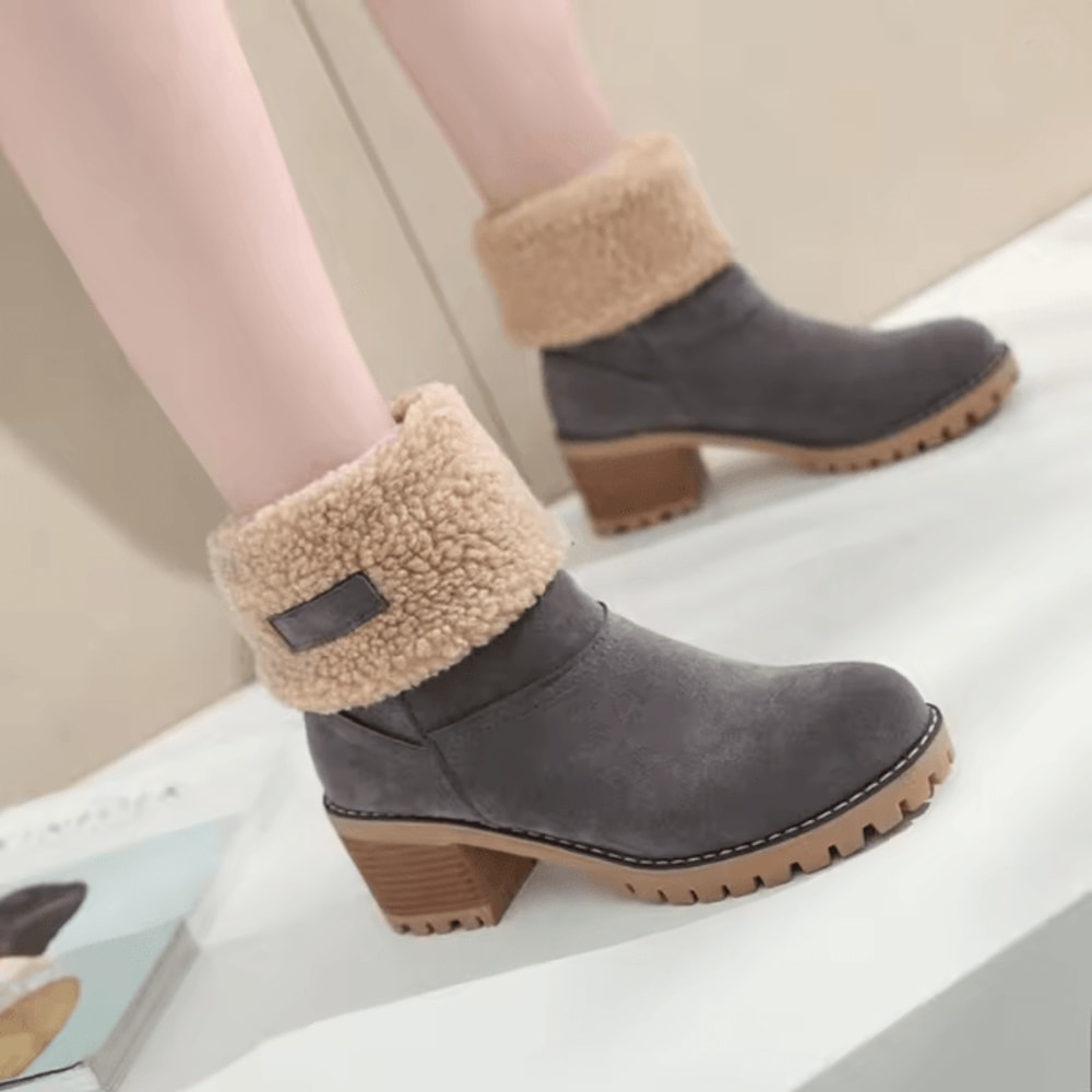 Womens Fur Lined Snow Boots With Square High Heel Winter Ankle Boots 3