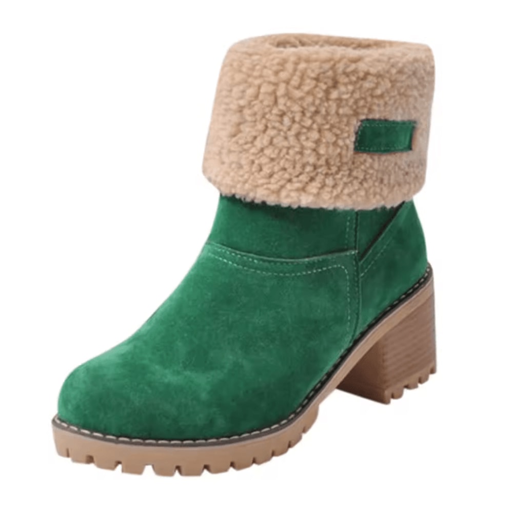 Womens Fur Lined Snow Boots With Square High Heel Winter Ankle Boots 4