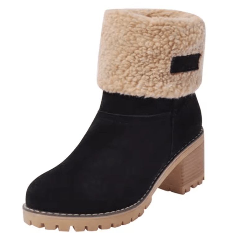 Womens Fur Lined Snow Boots With Square High Heel Winter Ankle Boots 5