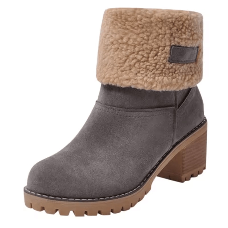 Womens Fur Lined Snow Boots With Square High Heel Winter Ankle Boots 6