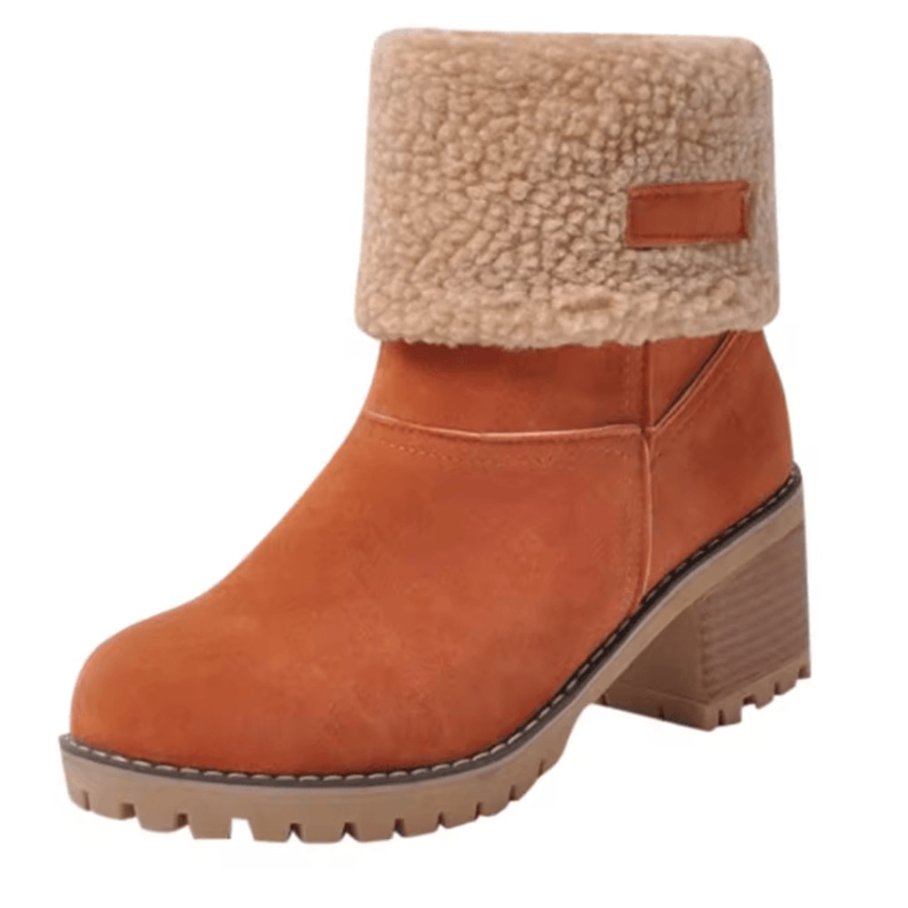 Womens Fur Lined Snow Boots With Square High Heel Winter Ankle Boots 8