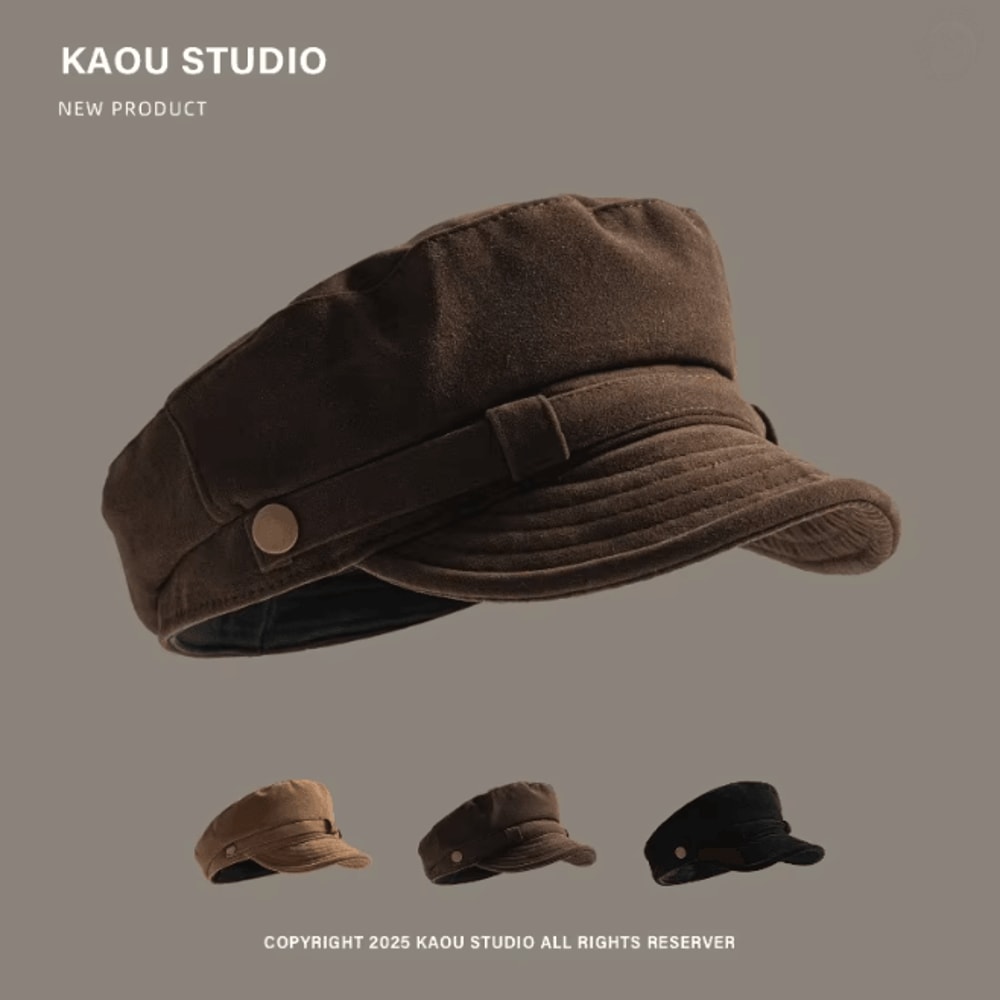 Retro Suede Newsboy Cap Vintage Flat Top Painter Hat For Men And Women 0