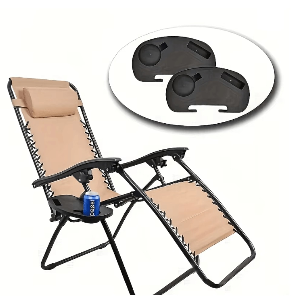 Durable Folding Chair Side Table Attachment With Cup Holder And Snack Tray 2
