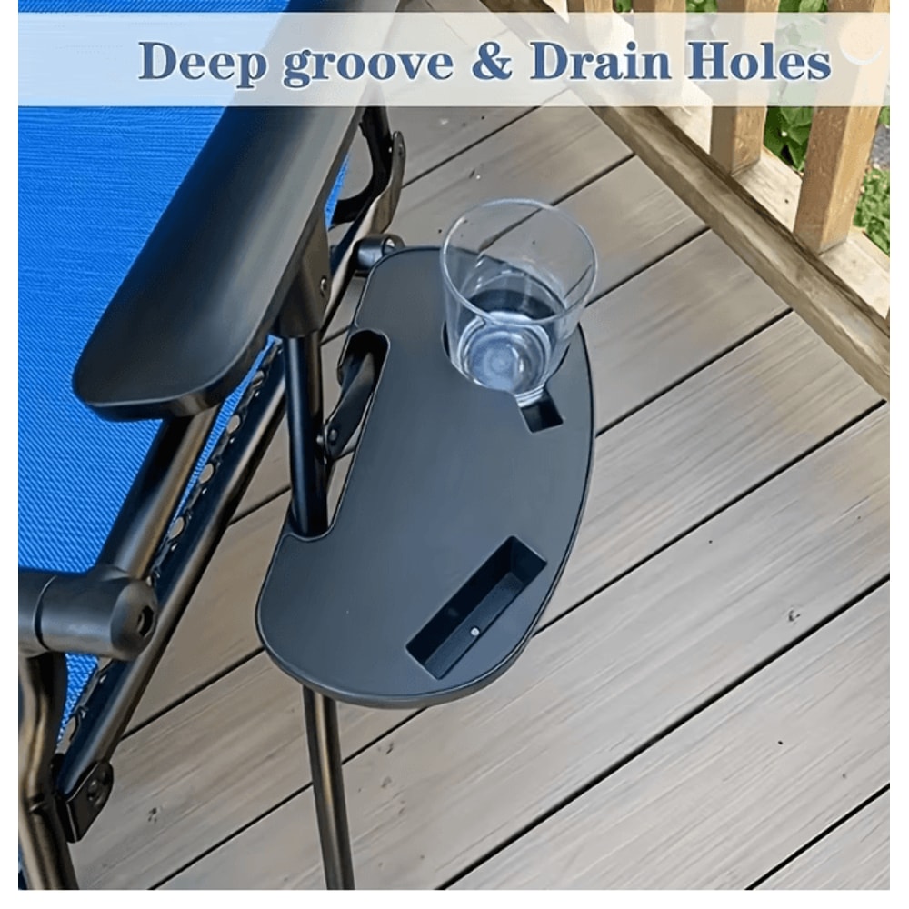 Durable Folding Chair Side Table Attachment With Cup Holder And Snack Tray 3