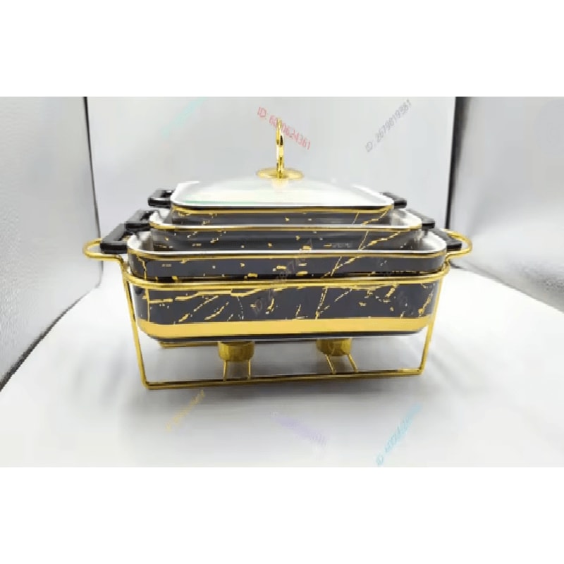 Rectangular Ceramic Soup Warmer Pot With Candle Heater And Serving Tray 1