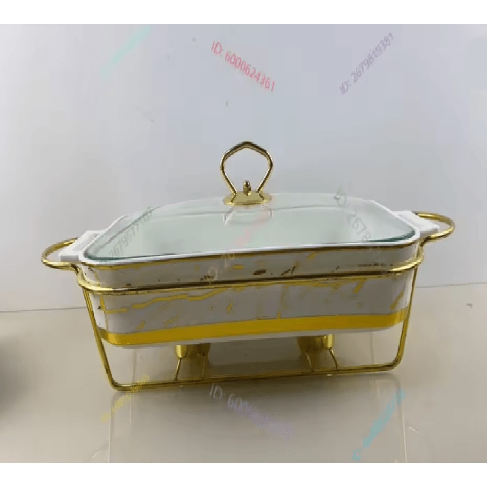 Rectangular Ceramic Soup Warmer Pot With Candle Heater And Serving Tray 2