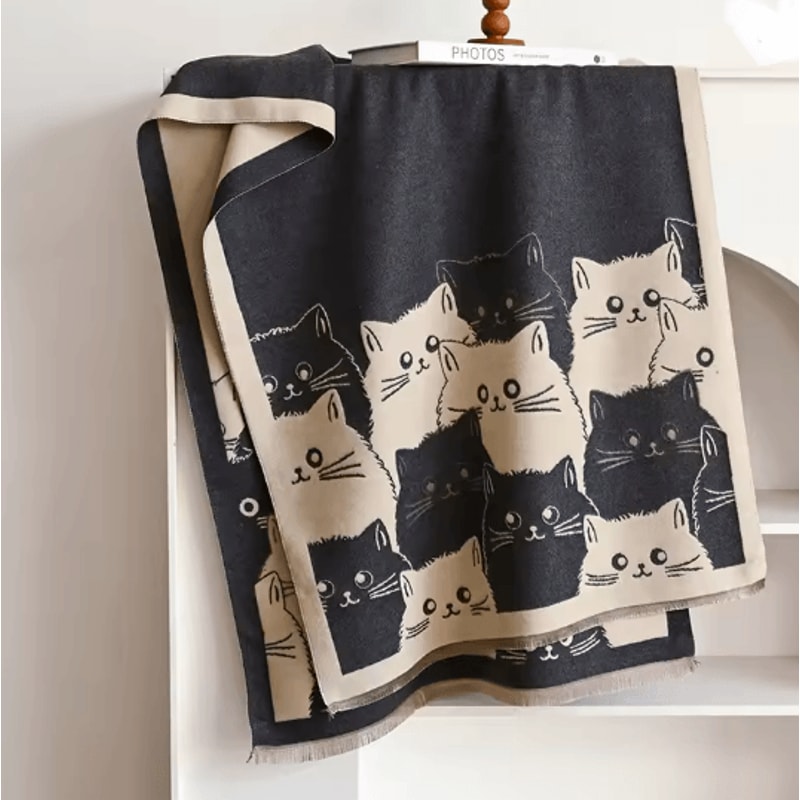 Cute Cat Jacquard Pashmina Cashmere Scarf For Women Winter Blanket Shawl 2