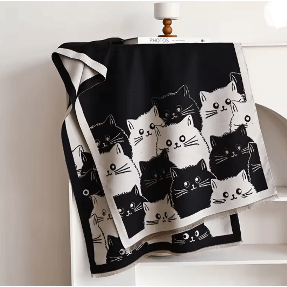 Cute Cat Jacquard Pashmina Cashmere Scarf For Women Winter Blanket Shawl 3
