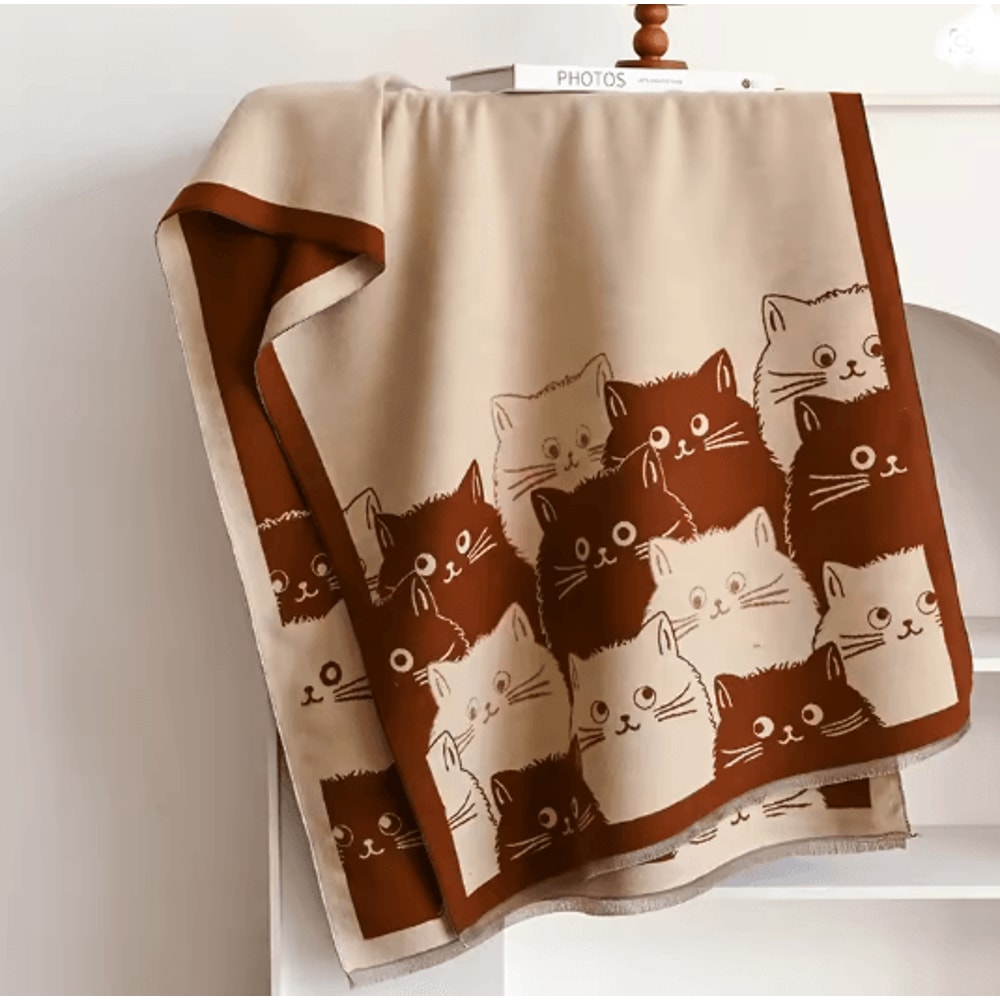 Cute Cat Jacquard Pashmina Cashmere Scarf For Women Winter Blanket Shawl 4