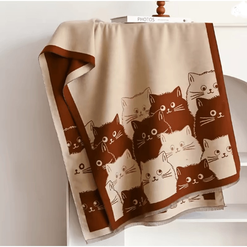 Cute Cat Jacquard Pashmina Cashmere Scarf For Women Winter Blanket Shawl 4