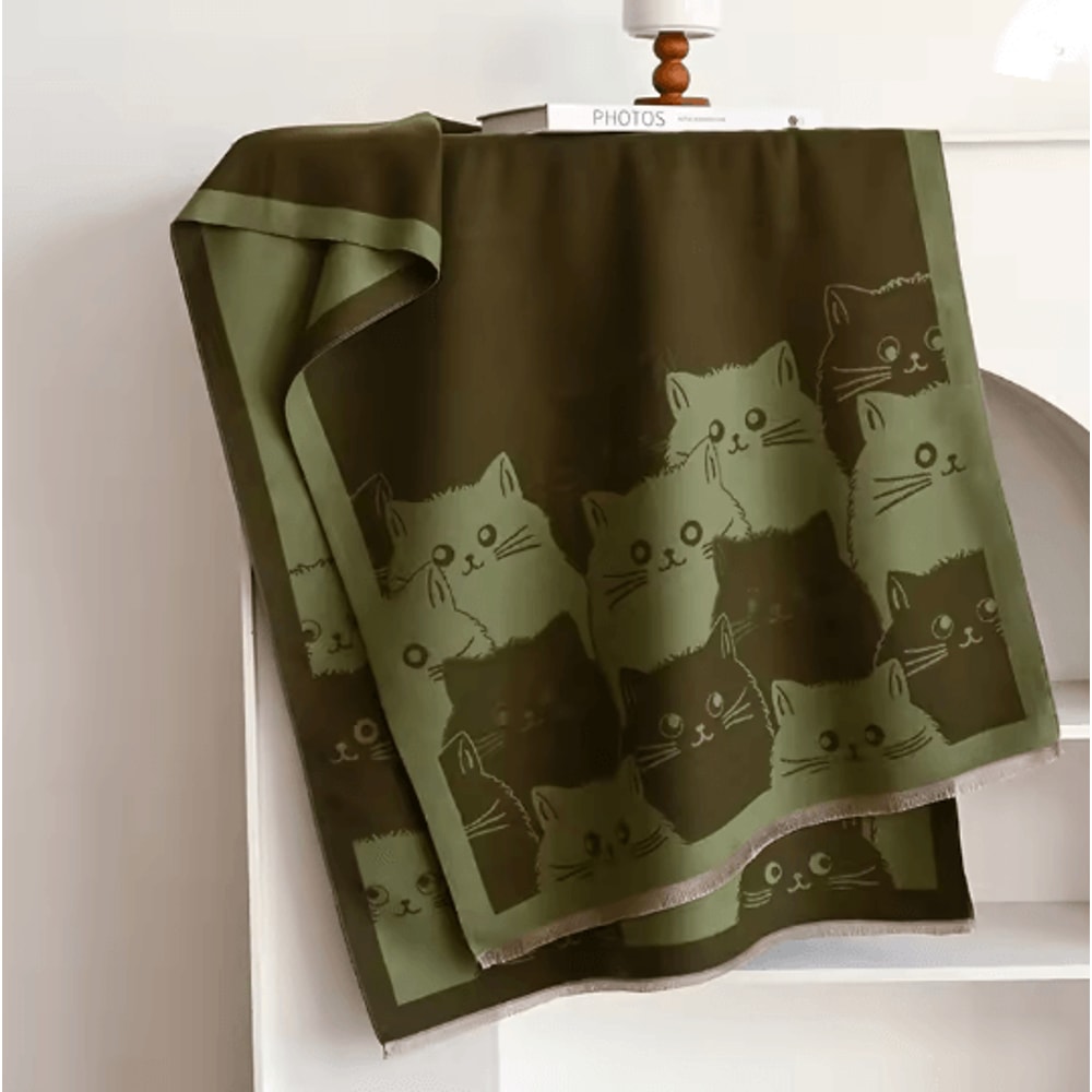 Cute Cat Jacquard Pashmina Cashmere Scarf For Women Winter Blanket Shawl 5