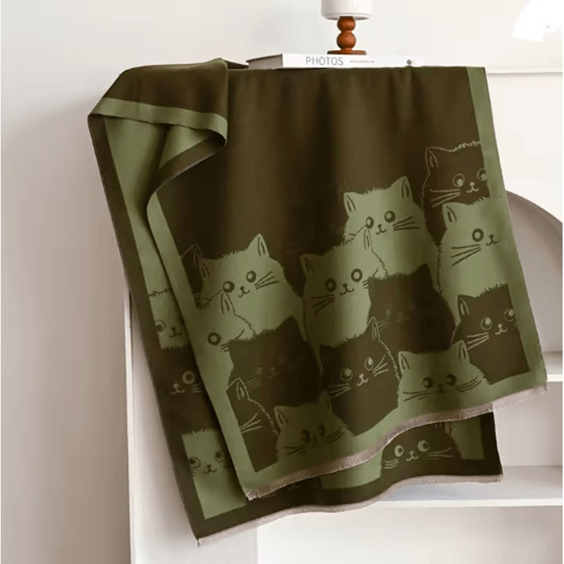 Cute Cat Jacquard Pashmina Cashmere Scarf For Women Winter Blanket Shawl 5