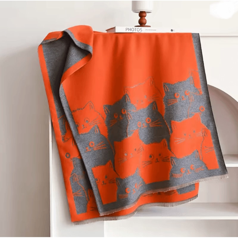 Cute Cat Jacquard Pashmina Cashmere Scarf For Women Winter Blanket Shawl 6