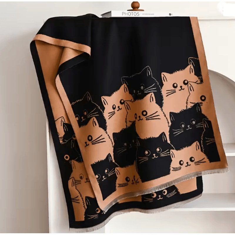 Cute Cat Jacquard Pashmina Cashmere Scarf For Women Winter Blanket Shawl 8