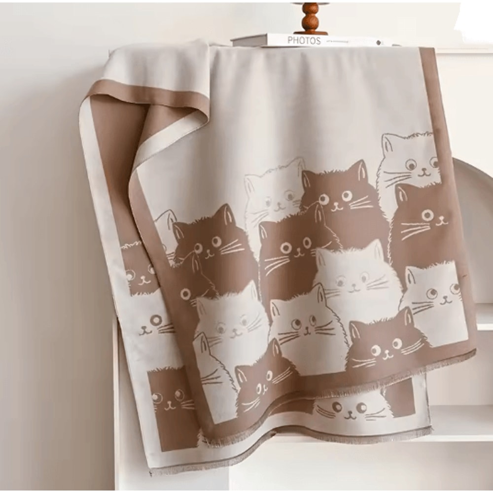 Cute Cat Jacquard Pashmina Cashmere Scarf For Women Winter Blanket Shawl 9