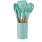 12 Piece Mint Green Silicone Kitchen Utensils Set With Wooden Handles And Holder 4