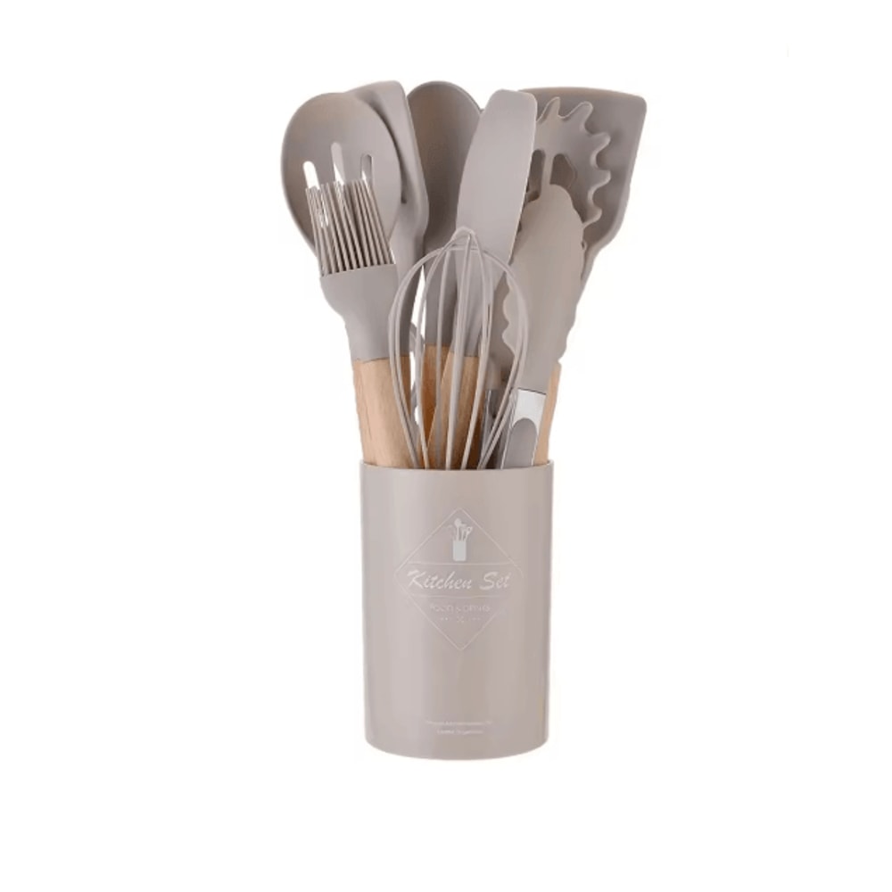 12 Piece Mint Green Silicone Kitchen Utensils Set With Wooden Handles And Holder 6