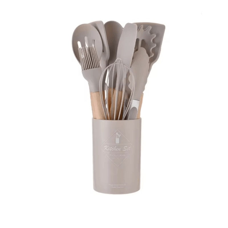 12 Piece Mint Green Silicone Kitchen Utensils Set With Wooden Handles And Holder 6