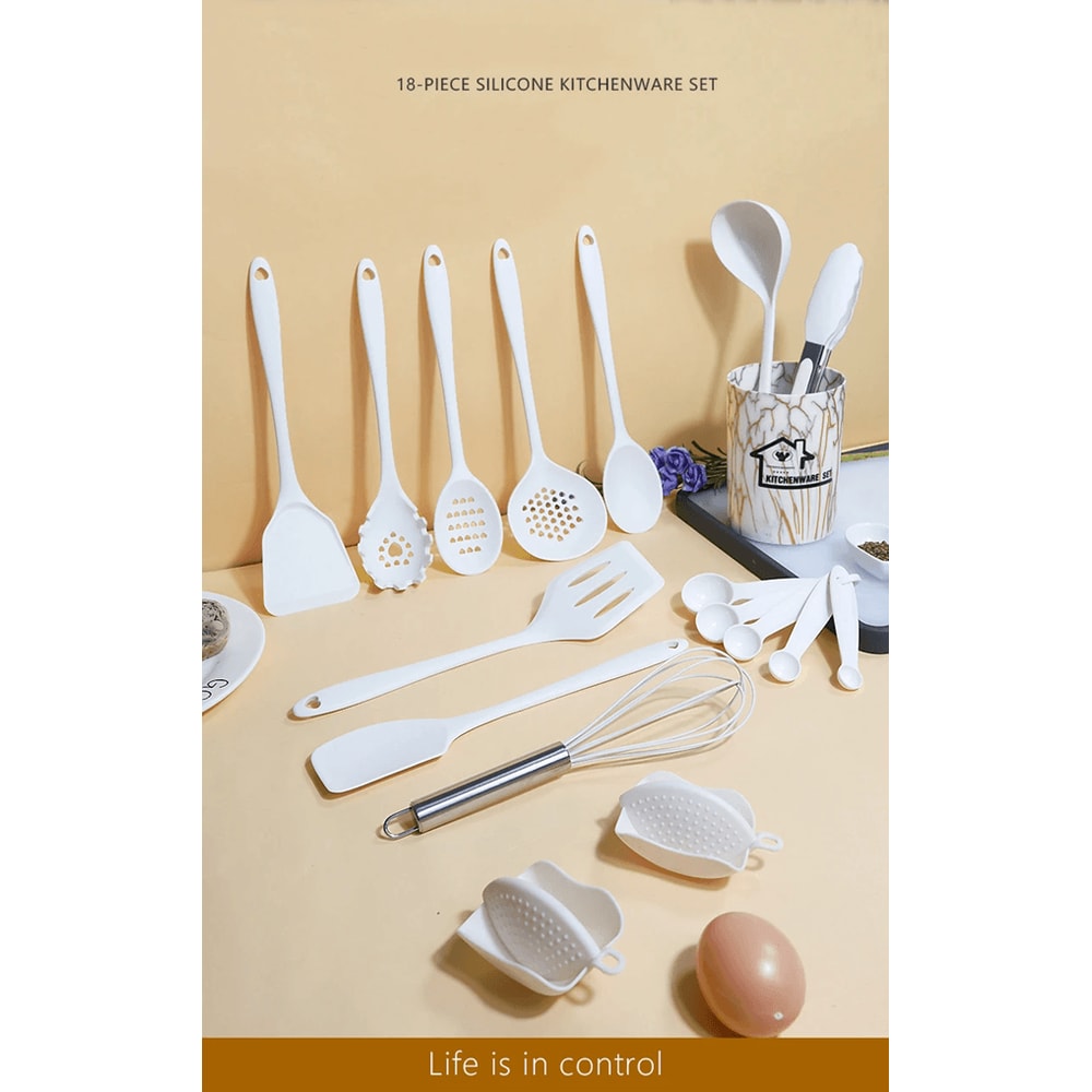 18 Piece Pink Silicone Kitchen Utensils Set Non Stick Cooking Tools 0
