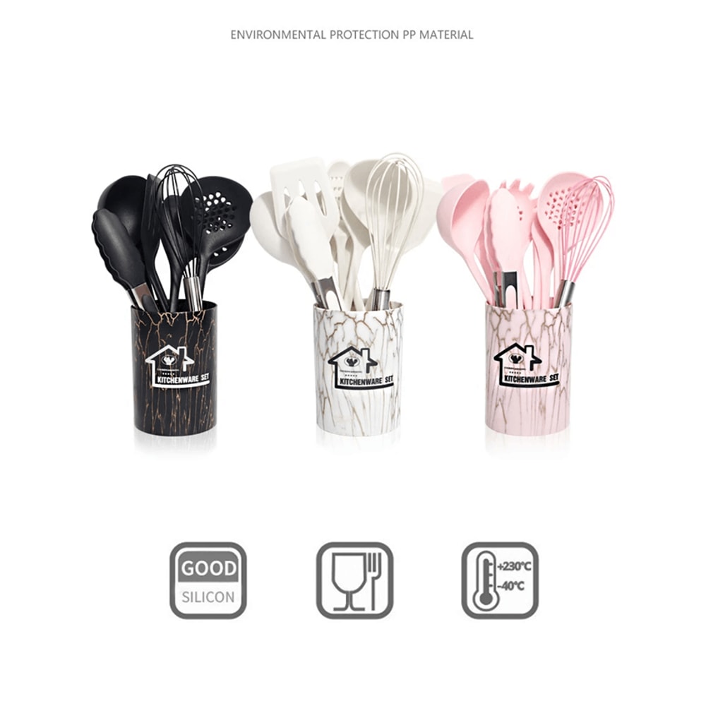 18 Piece Pink Silicone Kitchen Utensils Set Non Stick Cooking Tools 1