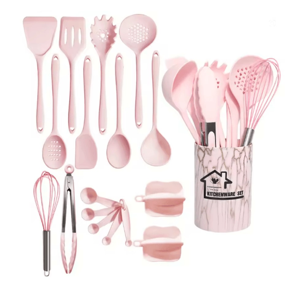18 Piece Pink Silicone Kitchen Utensils Set Non Stick Cooking Tools 3