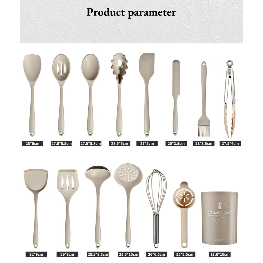 15 Piece Khaki Silicone Kitchen Utensils Set Non Stick Cooking Tools 0