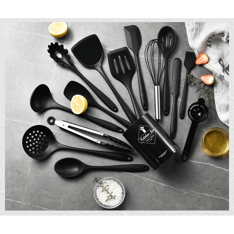 15 Piece Khaki Silicone Kitchen Utensils Set Non Stick Cooking Tools 3