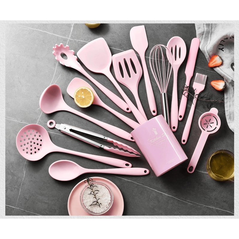 15 Piece Khaki Silicone Kitchen Utensils Set Non Stick Cooking Tools 4